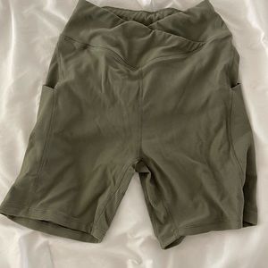 Green active wear shorts